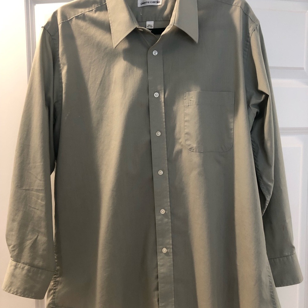 Pierre Cardin Men's Olive-Tone Long Sleeve Dress Shirt